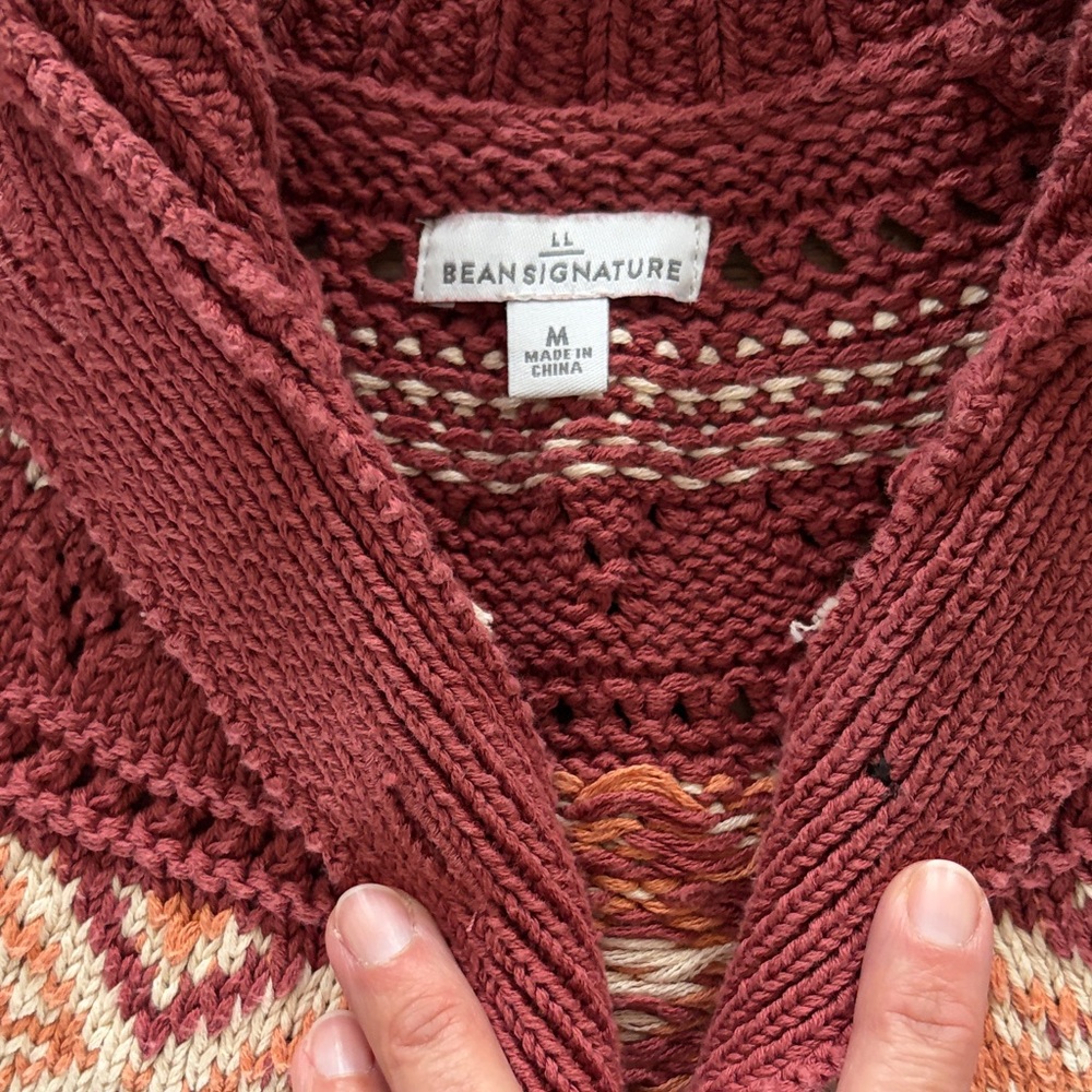 L.L. Bean Rose and Cream Fair Isle Button Cardigan - Picture 2 of 10